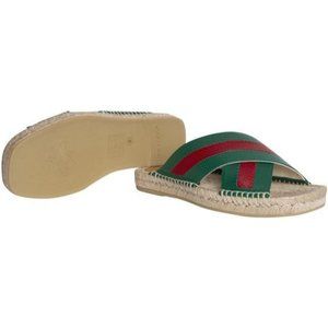 Gucci Greenred Malaga Slides Stripe Pattern Sandal